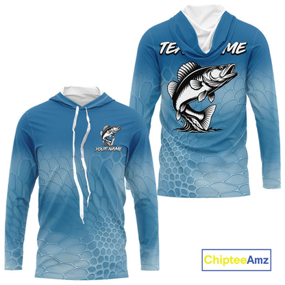 Blue Camo Walleye fishing sun shirts custom name Walleye fishing jerseys for men, women NQS11271