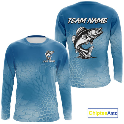 Blue Camo Walleye fishing sun shirts custom name Walleye fishing jerseys for men, women NQS11271