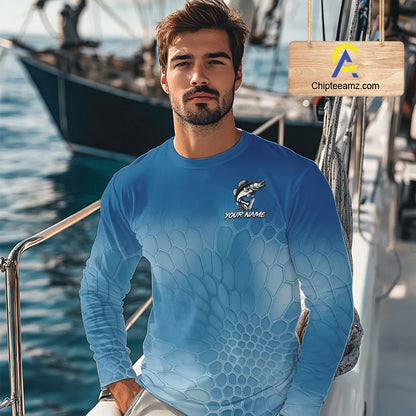Blue Camo Walleye fishing sun shirts custom name Walleye fishing jerseys for men, women NQS11271
