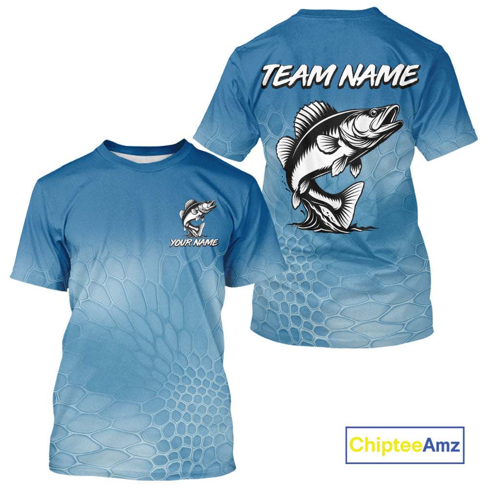 Blue Camo Walleye fishing sun shirts custom name Walleye fishing jerseys for men, women NQS11271