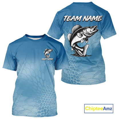 Blue Camo Walleye fishing sun shirts custom name Walleye fishing jerseys for men, women NQS11271