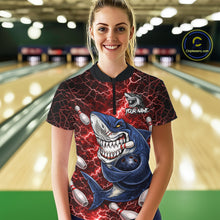 Load image into Gallery viewer, Red Lightning Thunder Angry Shark Bowling shirts For Women Custom Shark Bowling Team Jerseys NQS11756