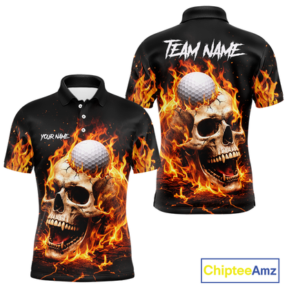 Flame Skull Golf Polo shirts for men custom Skull Fire team golf shirts, golf gifts for men NQS11576