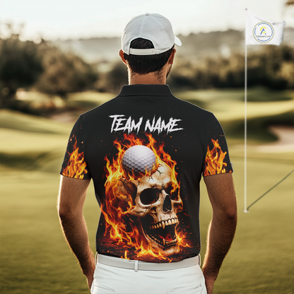 Flame Skull Golf Polo shirts for men custom Skull Fire team golf shirts, golf gifts for men NQS11576