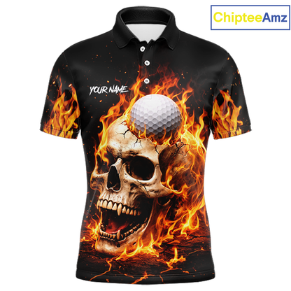 Flame Skull Golf Polo shirts for men custom Skull Fire team golf shirts, golf gifts for men NQS11576