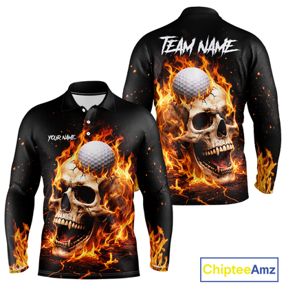 Flame Skull Golf Polo shirts for men custom Skull Fire team golf shirts, golf gifts for men NQS11576