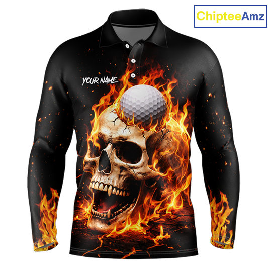 Flame Skull Golf Polo shirts for men custom Skull Fire team golf shirts, golf gifts for men NQS11576