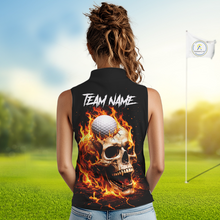 Load image into Gallery viewer, Flame Skull Sleeveless Golf Polo shirt custom Skull Fire team golf shirts, golf gifts for ladies NQS11576
