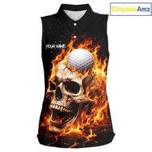 Load image into Gallery viewer, Flame Skull Sleeveless Golf Polo shirt custom Skull Fire team golf shirts, golf gifts for ladies NQS11576