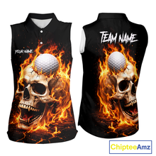 Load image into Gallery viewer, Flame Skull Sleeveless Golf Polo shirt custom Skull Fire team golf shirts, golf gifts for ladies NQS11576