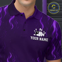Load image into Gallery viewer, Purple flame lightning thunder Bowling polo, quarter zip shirts for men custom Bowling team jerseys NQS10980