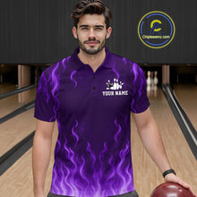 Load image into Gallery viewer, Purple flame lightning thunder Bowling polo, quarter zip shirts for men custom Bowling team jerseys NQS10980