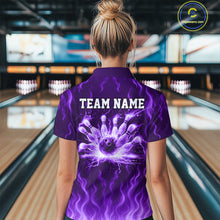 Load image into Gallery viewer, Purple flame lightning thunder Bowling polo, quarter zip shirts for Women custom Bowling team jerseys NQS10980