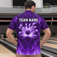 Load image into Gallery viewer, Purple flame lightning thunder Bowling polo, quarter zip shirts for men custom Bowling team jerseys NQS10980