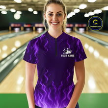 Load image into Gallery viewer, Purple flame lightning thunder Bowling polo, quarter zip shirts for Women custom Bowling team jerseys NQS10980