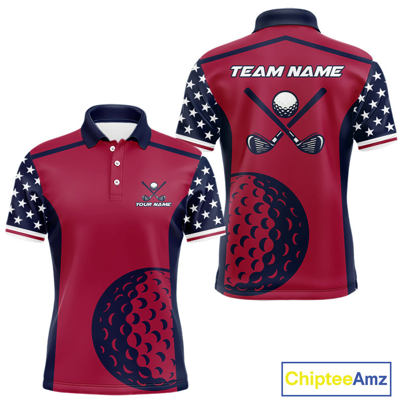 Personalized Red, white and blue US flag mens golf polo shirts custom patriotic golf attire for men NQS11387