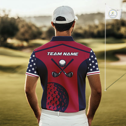 Personalized Red, white and blue US flag mens golf polo shirts custom patriotic golf attire for men NQS11387