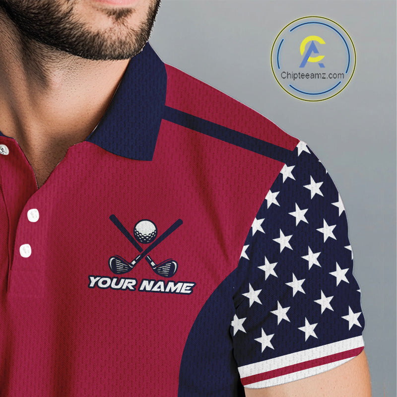 Personalized Red, white and blue US flag mens golf polo shirts custom patriotic golf attire for men NQS11387