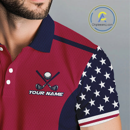 Personalized Red, white and blue US flag mens golf polo shirts custom patriotic golf attire for men NQS11387