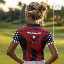 Load image into Gallery viewer, Personalized Red, white &amp; blue US flag Women golf polo shirts custom patriotic golf attire for ladies NQS11387