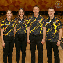 Load image into Gallery viewer, Custom Black and Gold Lightning Thunder Lion Bowling Shirts for Men, Lion Team Bowling League Jerseys NQS11600