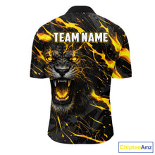 Load image into Gallery viewer, Custom Black and Gold Lightning Thunder Lion Bowling Shirts for Men, Lion Team Bowling League Jerseys NQS11600