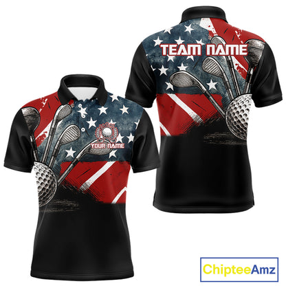 Personalized American Flag Golf Polo Shirts For Men, Patriotic Golf Gifts NQS10830