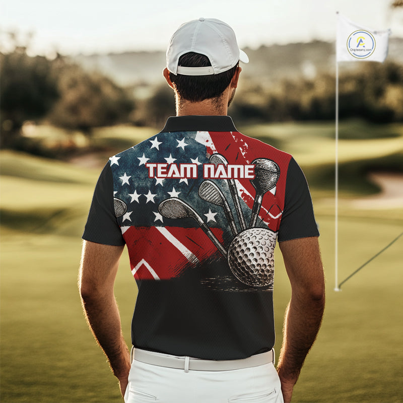 Personalized American Flag Golf Polo Shirts For Men, Patriotic Golf Gifts NQS10830