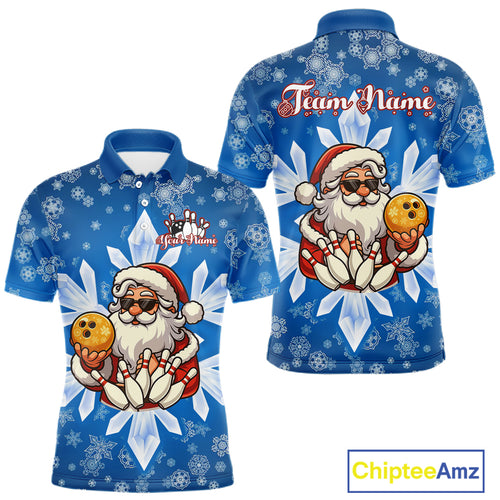 Blue Snowflake Funny Santa Bowling Shirts For Men Custom Christmas Bowling Team Jersey Xmas Gifts NQS11007