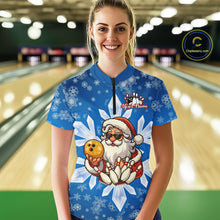 Load image into Gallery viewer, Blue Snowflake Funny Santa Bowling Shirts For Women Custom Christmas Bowling Team Jersey Xmas Gifts NQS11007