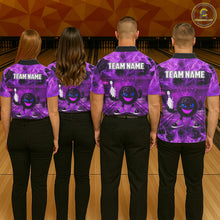 Load image into Gallery viewer, Funny Crown Bowling Purple Flame Bowling Polo, Quarter Zip Shirt For Men Custom Bowling Team Jersey NQS11721