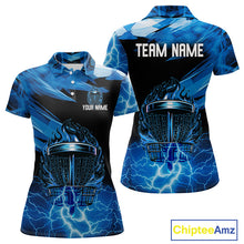 Load image into Gallery viewer, Black and Blue Flame Lightning Thunder Disc golf polo shirts For Women Custom Ladies disc golf attire NQS10846