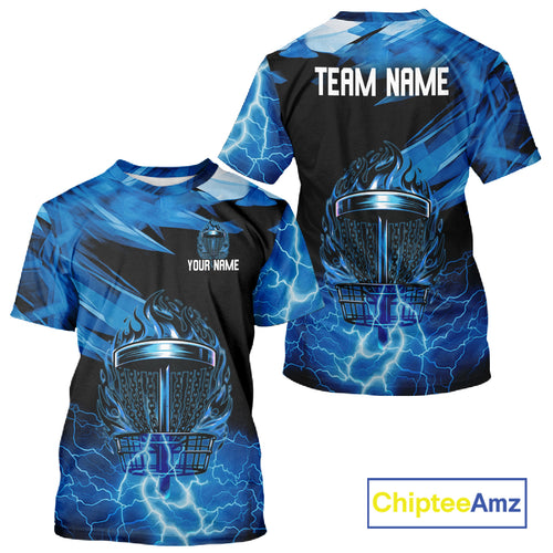 Black and Blue Flame Lightning Thunder Disc golf T-Shirt Custom disc golf attire NQS10846