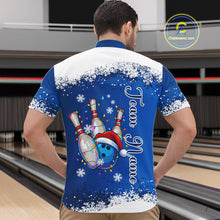 Load image into Gallery viewer, Blue and White snowflake Christmas Bowling Shirts For Men custom Xmas bowling team jersey with name NQS11026
