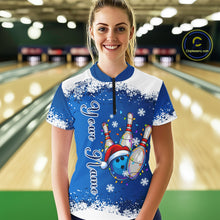 Load image into Gallery viewer, Blue and White snowflake Christmas Bowling Shirts For Women custom Xmas bowling team jersey with name NQS11026
