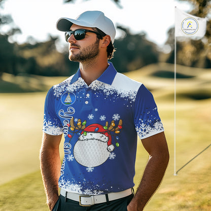 Blue and White Christmas Golf Polo shirts For men Custom mens golf tops, Xmas golf gifts for men NQS11027