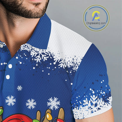 Blue and White Christmas Golf Polo shirts For men Custom mens golf tops, Xmas golf gifts for men NQS11027