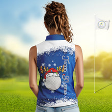Load image into Gallery viewer, Blue and White Christmas Women Sleeveless Golf Polo shirts Custom ladies golf tops, Xmas golf gifts NQS11027