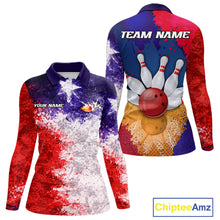 Load image into Gallery viewer, Custom Texas Flag Bowling Polo, 1/4 zip Shirts For Women, Patriotic Texas Bowling Team League Jerseys NQS11626