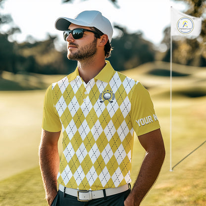 Yellow argyle pattern Beer Golf Polo Shirts For Men Custom My drinking team has a golfing problem NQS10863