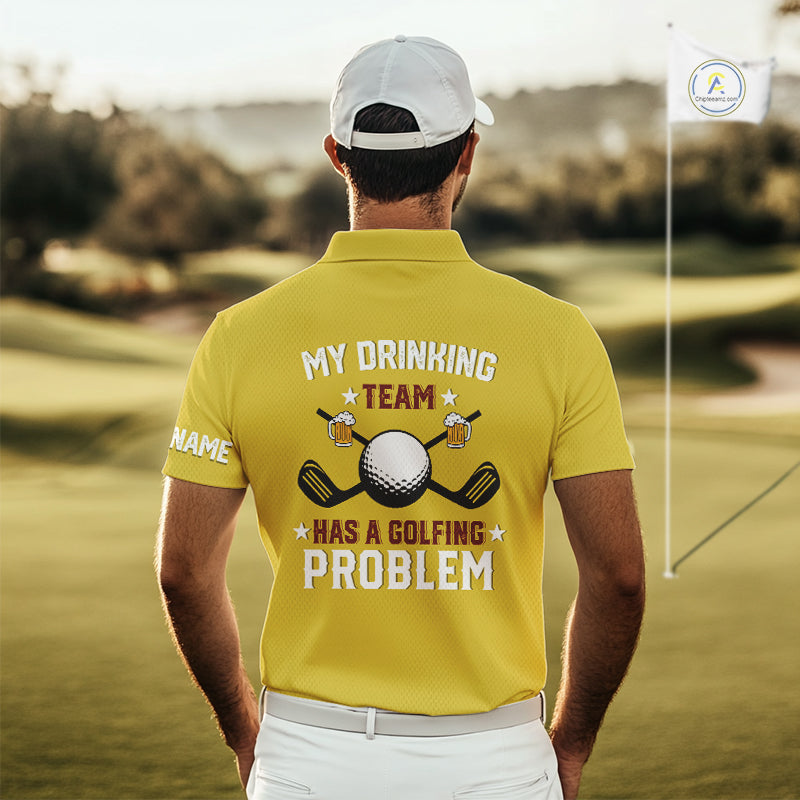 Yellow argyle pattern Beer Golf Polo Shirts For Men Custom My drinking team has a golfing problem NQS10863