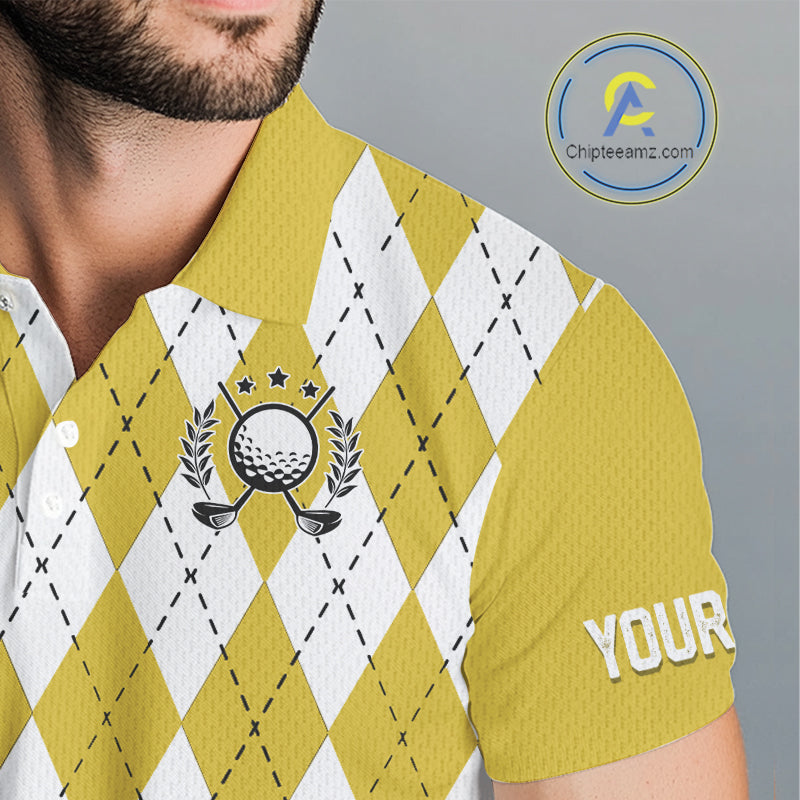 Yellow argyle pattern Beer Golf Polo Shirts For Men Custom My drinking team has a golfing problem NQS10863