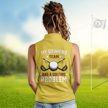 Load image into Gallery viewer, Yellow argyle pattern Beer Women Sleeveless Polo Shirt Custom My drinking team has a golfing problem NQS10863