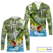 Load image into Gallery viewer, Personalized Largemouth Bass Fishing Shirts Green Scales Compass Performance Tournament Bass Jerseys NQS11440
