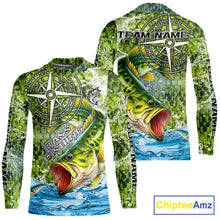 Load image into Gallery viewer, Personalized Largemouth Bass Fishing Shirts Green Scales Compass Performance Tournament Bass Jerseys NQS11440