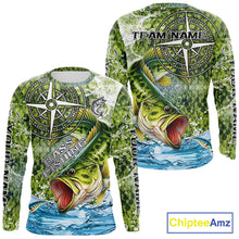 Load image into Gallery viewer, Personalized Largemouth Bass Fishing Shirts Green Scales Compass Performance Tournament Bass Jerseys NQS11440