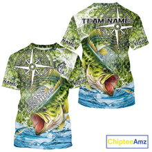 Load image into Gallery viewer, Personalized Largemouth Bass Fishing Shirts Green Scales Compass Performance Tournament Bass Jerseys NQS11440