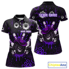 Load image into Gallery viewer, Funny Black &amp; Purple Bowling Cowboy gun Women bowling polo, 1/4 zip shirt Custom bowling team jersey NQS10659