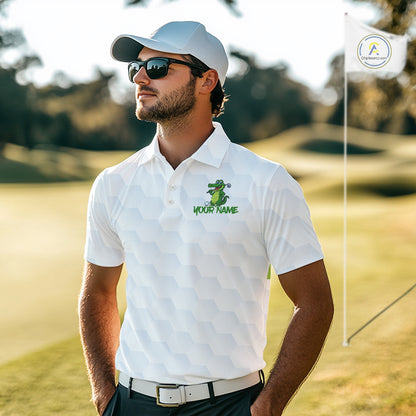 White and Green Funny Alligator Golf Polo Shirts For Men custom mens golf outfit, golfing gifts NQS10886
