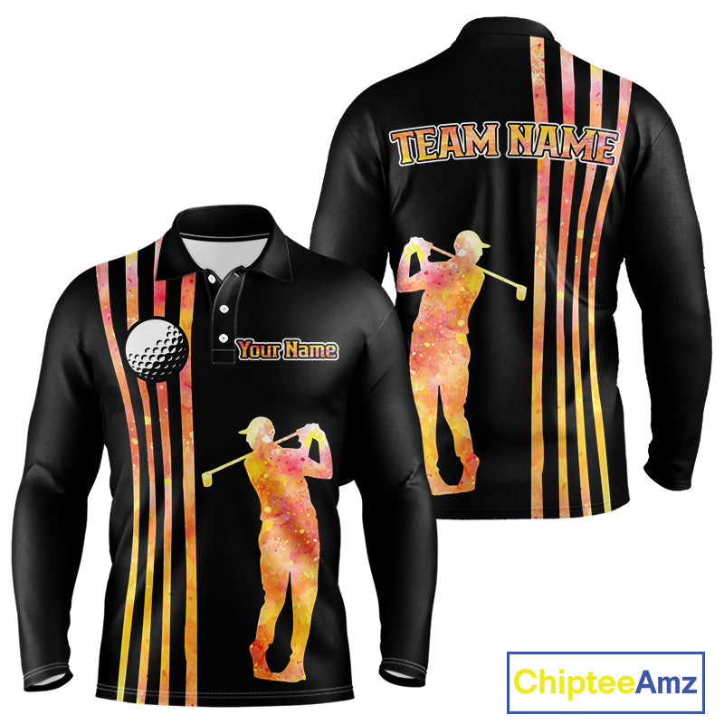 Personalized Watercolor Stripes Golf Polo Shirts For Men, Black Team Mens Golf Attire NQS11651